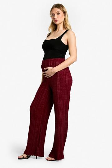 Zwangerschap Gekreukelde Wide Leg Broek Met Textuur En Touwtjes merlot