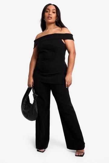 Plus Off Shoulder Korset Stijl Set Met Wide Leg Broek black