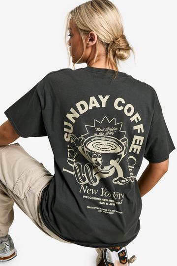 Oversized Sunday Coffee Club T-Shirt Met Print charcoal