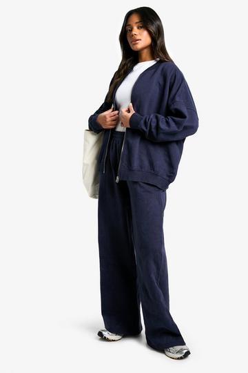 Washed Zip Through Bomber Straight Leg Tracksuit navy