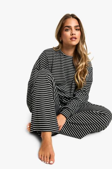 Petite Stripe Jersey Lounge Trouser Pj Set black