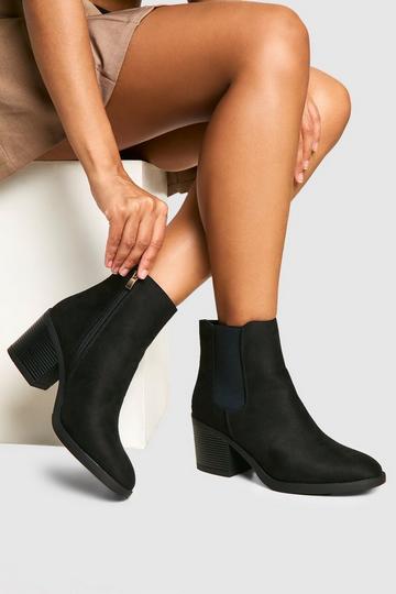 Black Faux Suede Block Heel Ankle Boot