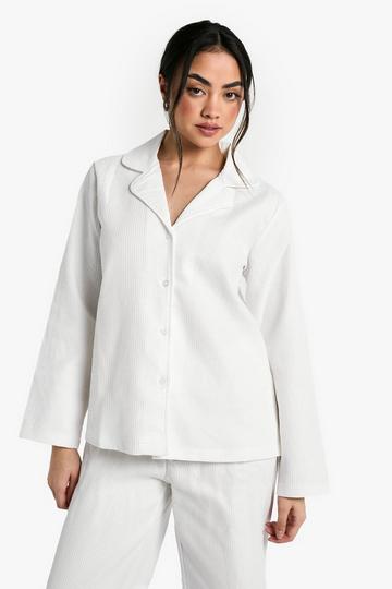 Waffle Long Sleeve Shirt & Trousers Pyjama Set white