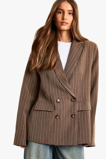 Brown Pinstripe Oversized Single Breasted Blazer