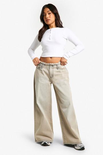 Petite Wide Leg Jeans Met Onbewerkte Tailleband stonewash