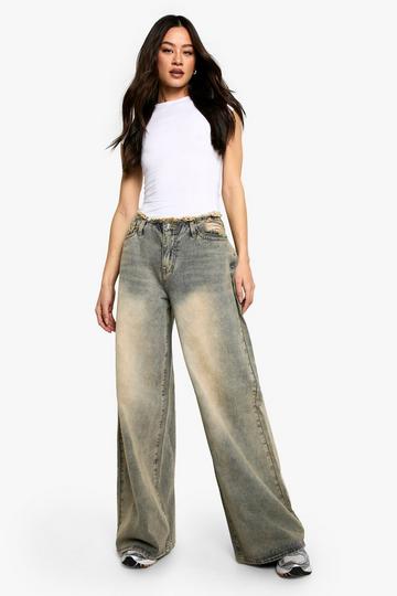 Tall Raw Waistband Wide Leg Jeans stonewash