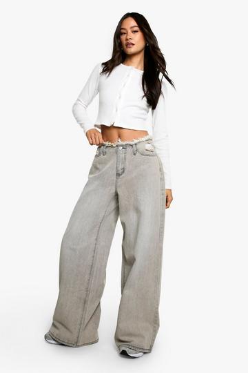 Tall Raw Waistband Wide Leg Jeans grey