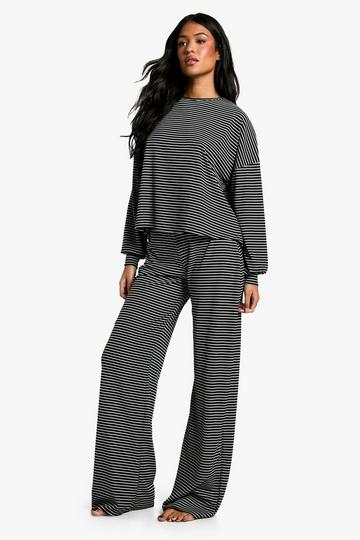 Tall Gestreepte Jersey Lounge Pyjama Set Met Broek black