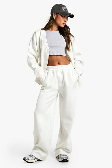 Button Through Cardigan Sweatshirt And Straight Leg Jogger Tracksuit cream