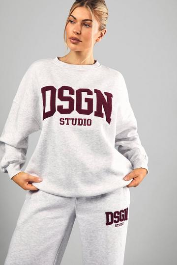 Dsgn Studio Towelling Applique Oversized Crew Neck Sweatshirt ash grey