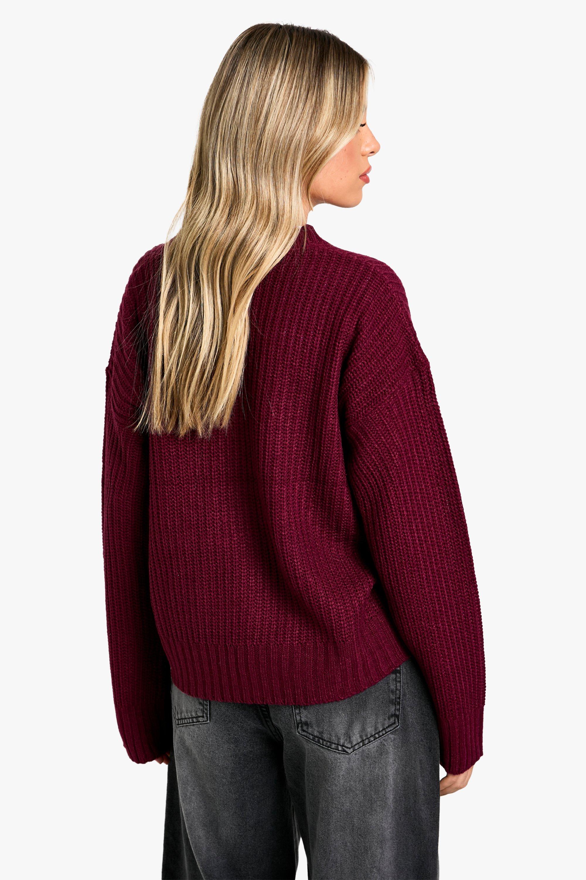 V Neck Rib Knit Cardigan In Burgundy | boohoo USA