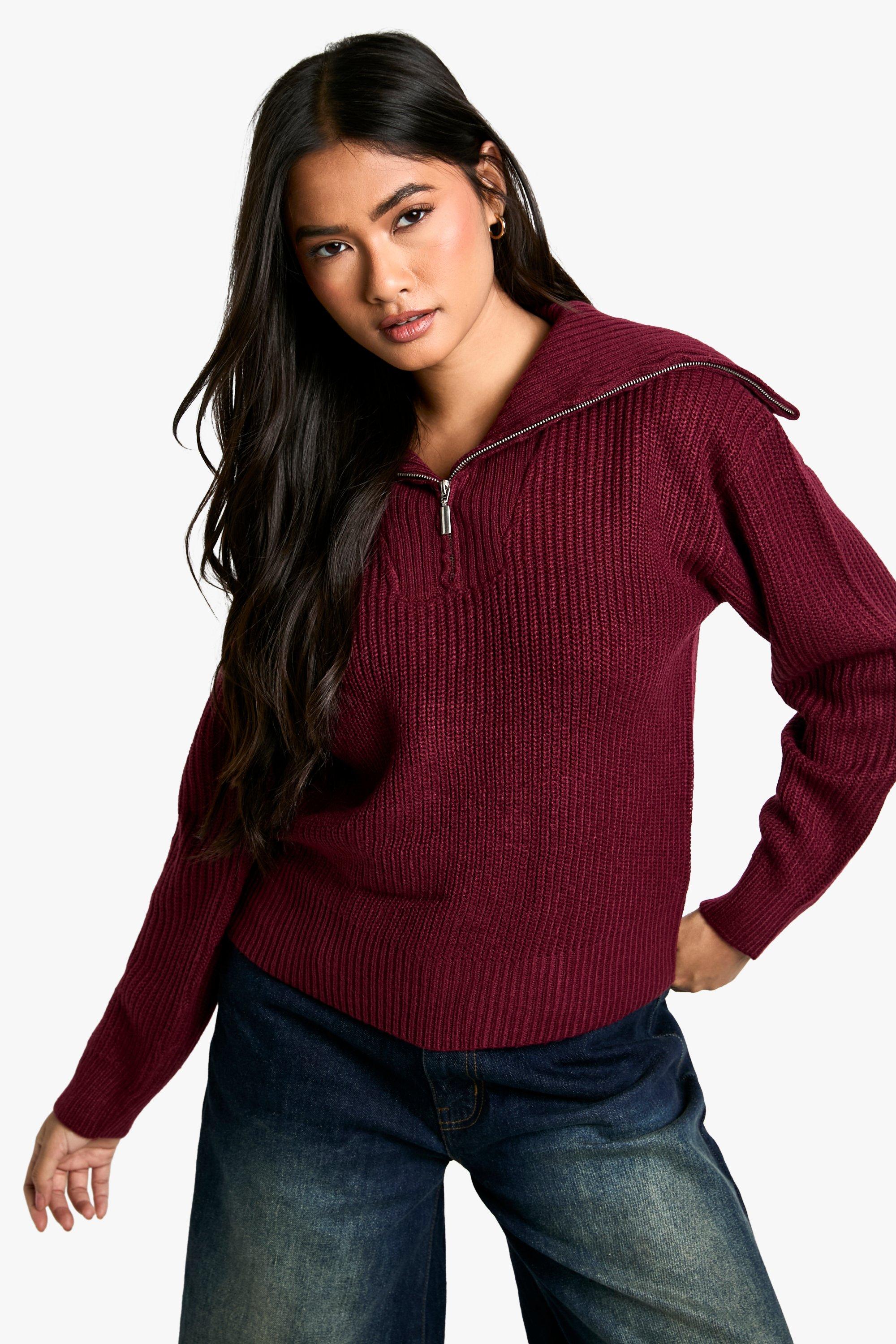 Pull à col zippé en bordeaux