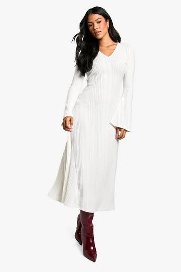 Tall Wide Rib Flare Sleeve Midaxi Dress ivory