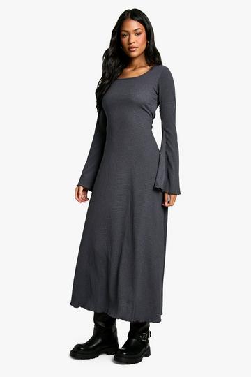 Tall Crinkle Square Neck Flared Midi Dress charcoal