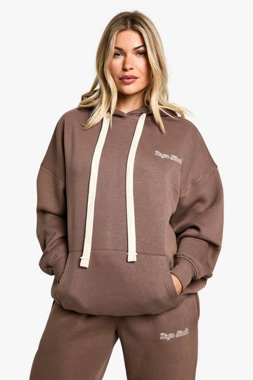 Oversized Geborduurde Dsgn Studio Hoodie Met Contrasterende Touwtjes mocha