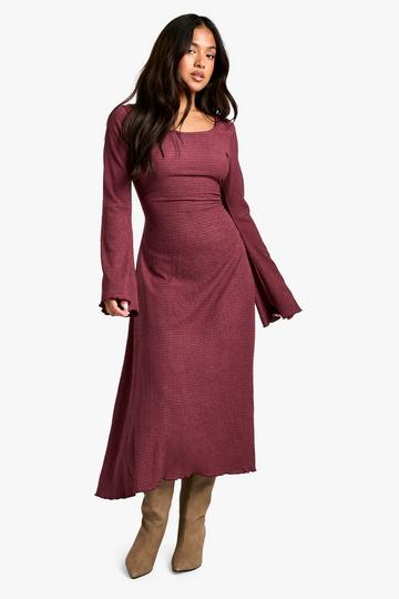 Petite Crinkle Square Neck Flared Midaxi Dress plum