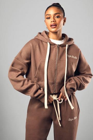 Contrast Drawcord Dsgn Studio Boxy Crop Hoodie mocha