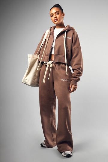 Contrast Drawcord Mid Rise Straight Leg Track Pants mocha