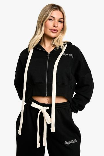 Contrast Drawcord Dsgn Studio Boxy Crop Hoodie black