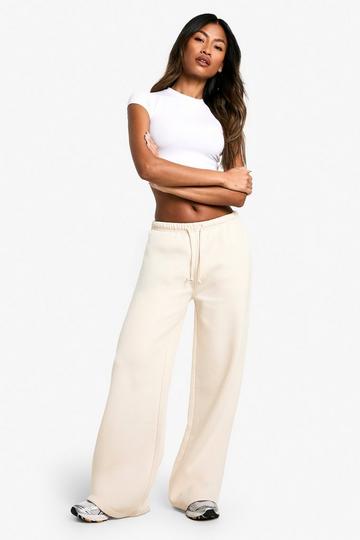 Cream White Minimal Drawstring Mid Waist Straight Leg Jogger