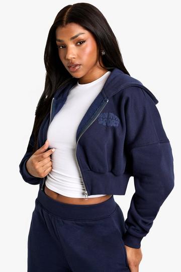 Dsgn Studio Sport Bubble Print Boxy Crop Zip Through Hoodie navy