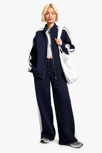 Funnel Neck Side Stripe Zip Through Tracksuit navy