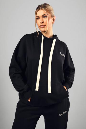 Dsgn Studio Embroidered Contrast Drawcord Oversized Hoodie black