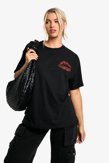 KISS LIPS PRINTED OVERSIZED T-SHIRT black