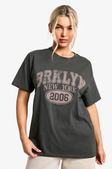 BROOKLYN NEW YORK PRINTED OVERSIZED T-SHIRT charcoal