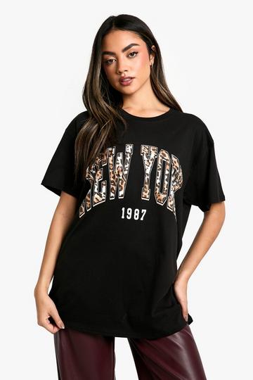 NEW YORK LEOPARD PRINTED OVERSIZED T-SHIRT black