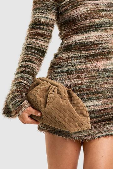 Woven Faux Suede Clutch Bag taupe