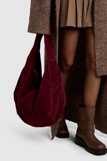 Faux Suede Slouchy Shoulder Bag burgundy