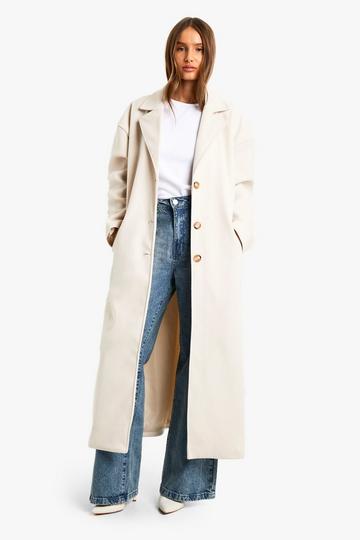 Belt Detail Wool Look Maxi Coat stone