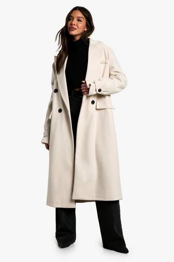 Ecru White Oversized Cuff Detail Wool Look Coat