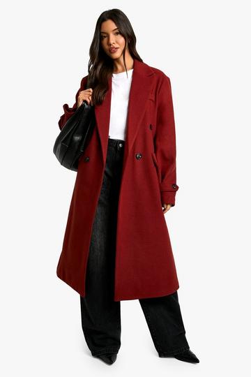 Oversized Cuff Detail Wool Look Coat burgundy