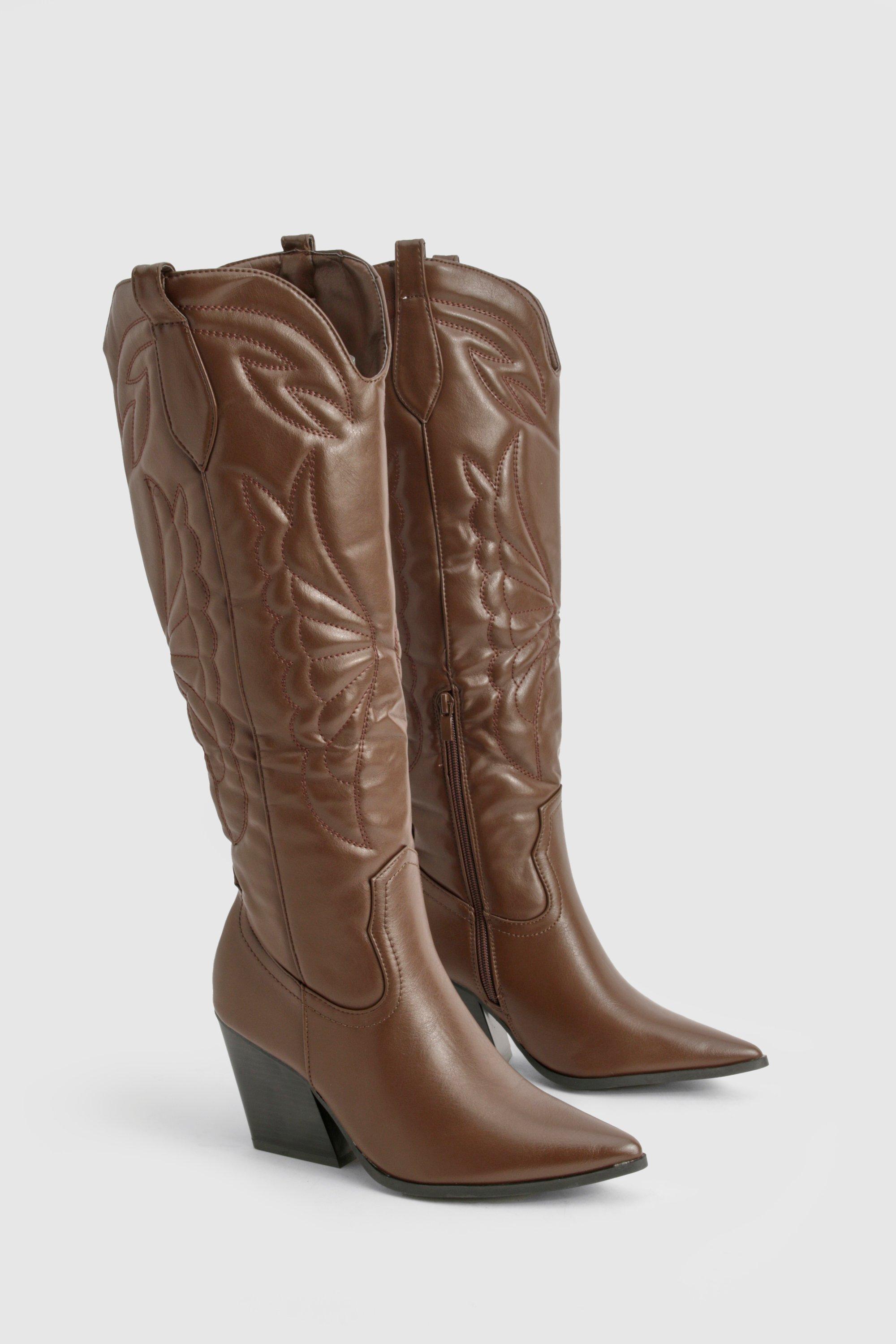 Knee High Embroidered Western Boots boohoo IE