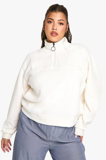 Plus Mid Zip Fleece Sweatshirt cream