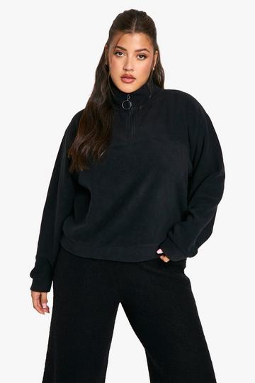 Plus Mid Zip Fleece Sweatshirt black