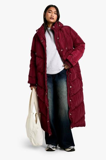 Hooded Maxi Length Puffer wine