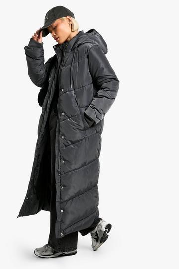 Hooded Maxi Length Puffer dark grey