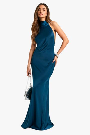 Satijnen Maxi Jurk Met Halter Neck teal