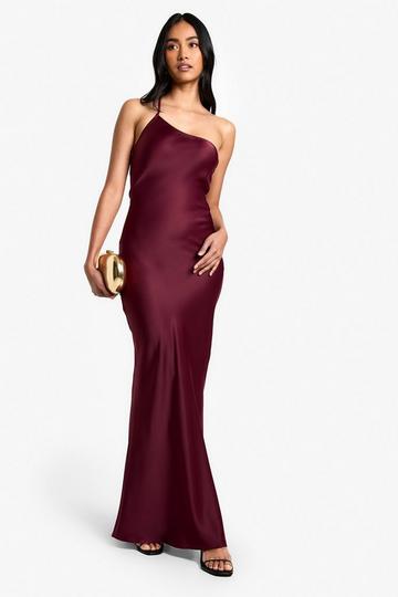 Satin Asymmetric Maxi Dress wine