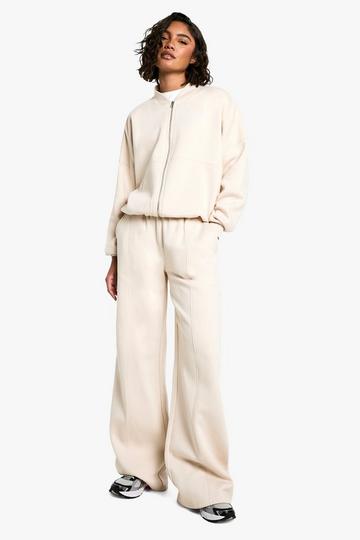 Tall Zip Through Bomber Straight Leg Tracksuit cream