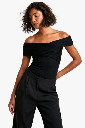 Tall Bardot Ruched Detail Bodysuit black