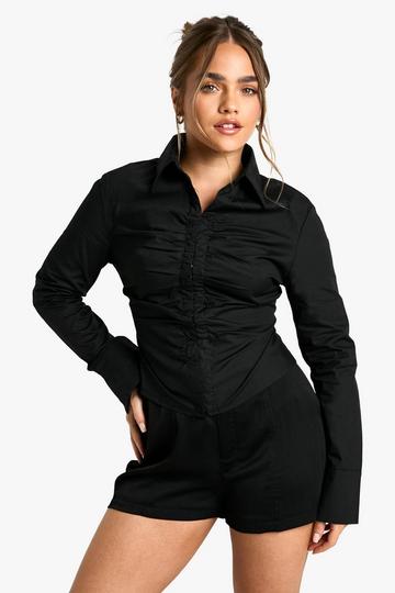 Petite Fitted Ruched Shirt black