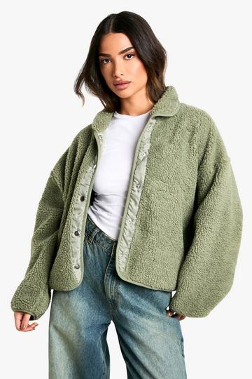 Petite Boxy Teddy Jacket sage