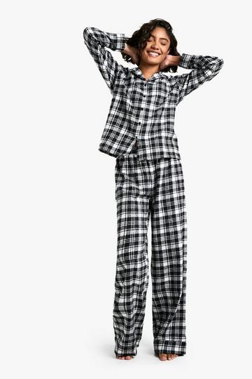 Zachte Geruite Pyjama Set Met Overhemd Met Lange Mouwen En Broek black