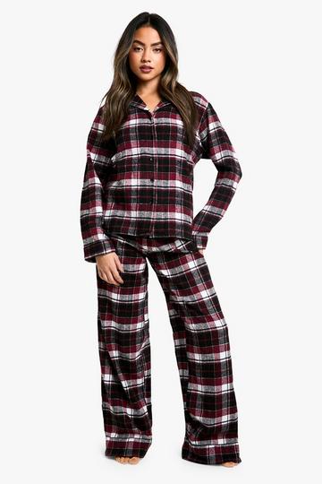 Burgundy Red Soft Touch Check Long Sleeve Shirt And Pants Pyjama Set