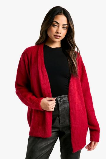 Brushed Knit Edge To Edge Cardigan red