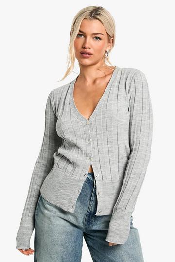 Dikke Geribbelde Gebreide Lurex Cardigan metallic silver